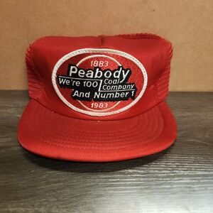 Vintage 1983 Peabody Coal Company 100th Anniversary Trucker Hat Red Snapback USA